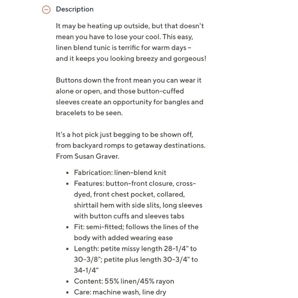 NWT Susan Graver Petite Easy Linen Blend Cross- Dyed Tunic - Picture 2 of 8